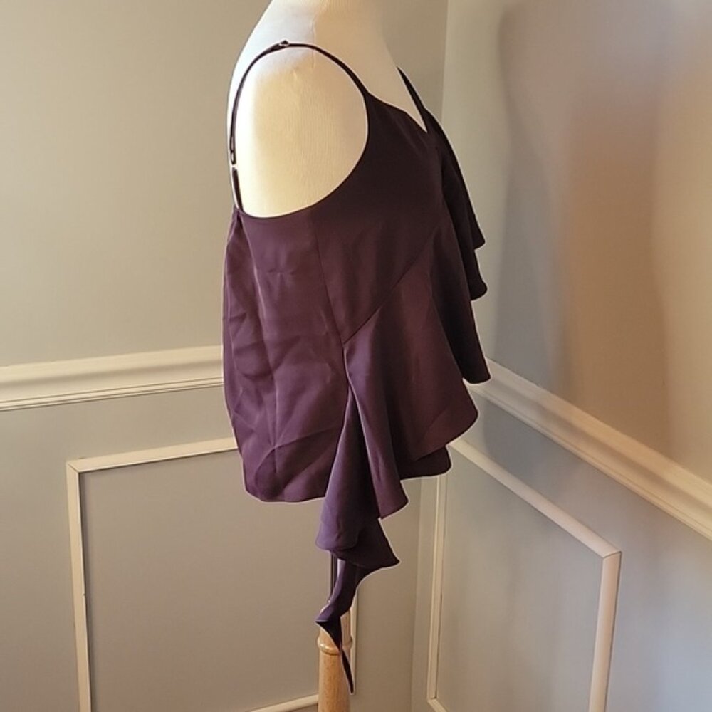 SAKS FIFTH AVENUE Plum Cascading Trailing Ruffle Party Date Night Glam Cami M - Picture 4 of 10